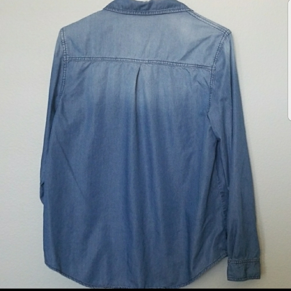 JUSTFAB Western Rodeo zipper chambray long sleeve button down Shirttail medium - Picture 7 of 8